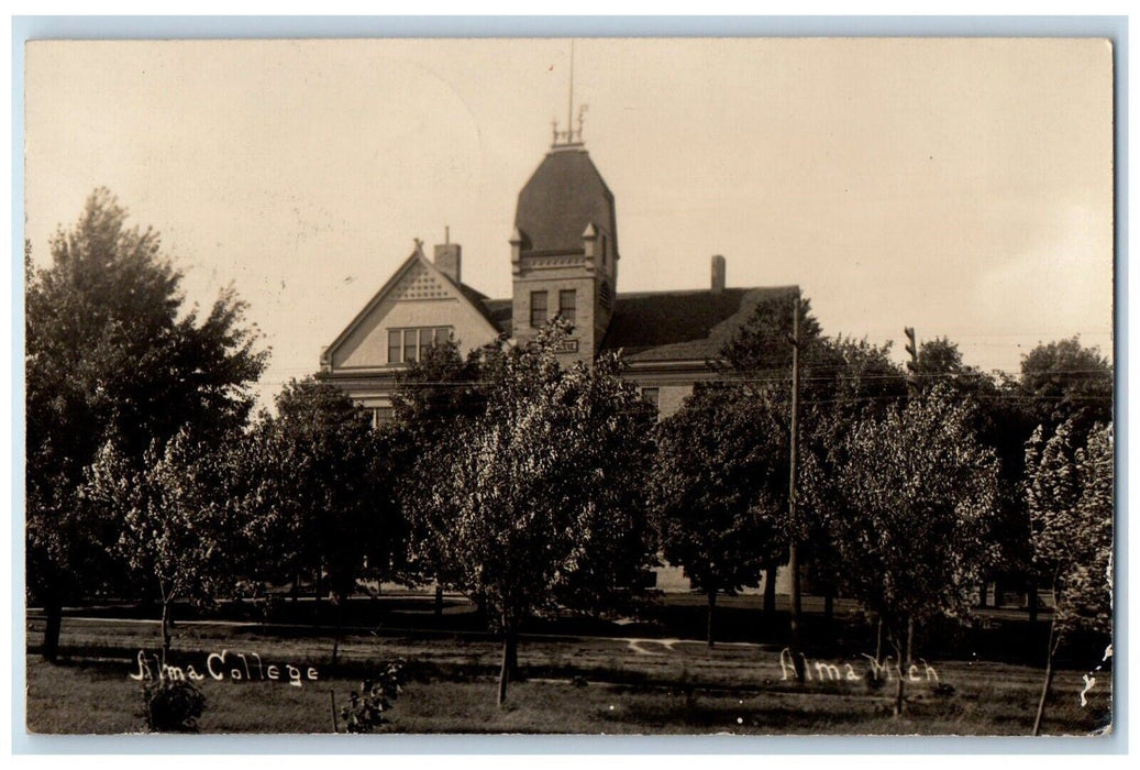 c1910's College Administrative Building Alma Michigan MI RPPC Photo Postcard