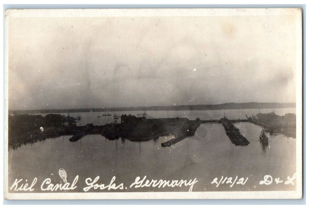 1921 Kiel Canal Locks Ships Boats Germany RPPC Photo Unposted Postcard