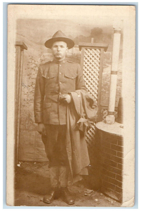 1917 WWI US Army Military Uniform Candid Charlotte NC RPPC Photo Postcard