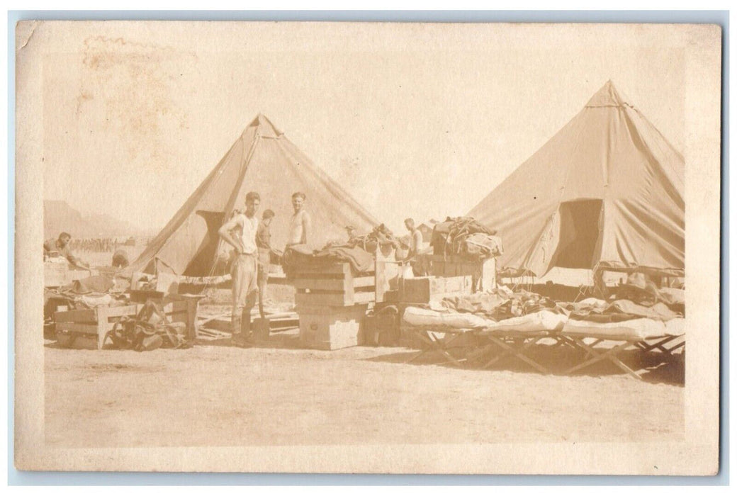 c1910's WWI US Army Military Camp Tents Base RPPC Photo Uposted Postcard