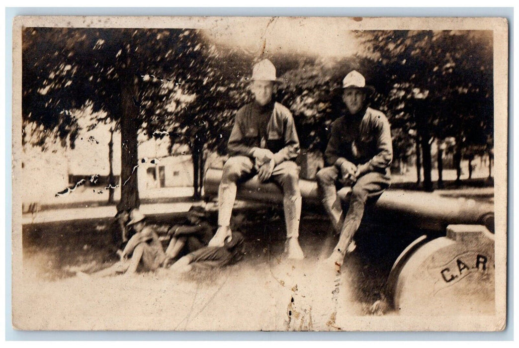 c1910's WWI US Army Military GAR Cannon Candid RPPC Photo Uposted Postcard