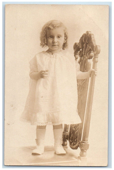 c1910's Helen Korman Portrait Cute Child Girl Curly Hair  RPPC Photo Postcard