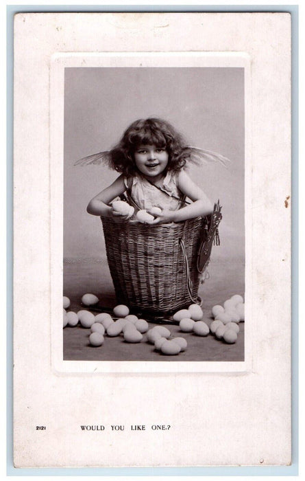 c1910's Little Girl In Basket Eggs Kempton Illinois RPPC Photo Antique Postcard