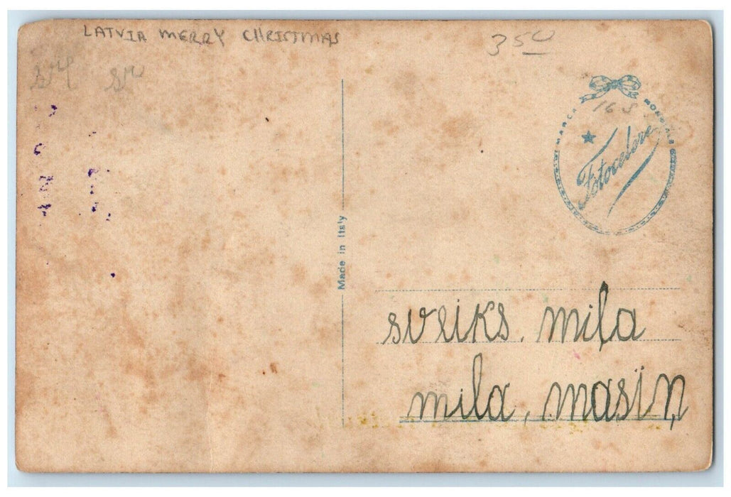 Merry Christmas Sweet Couple Romance Latvia RPPC Photo Posted Vintage Postcard
