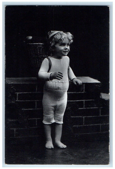 c1910's Cute Little Girl Basket At The Back RPPC Photo Unposted Antique Postcard