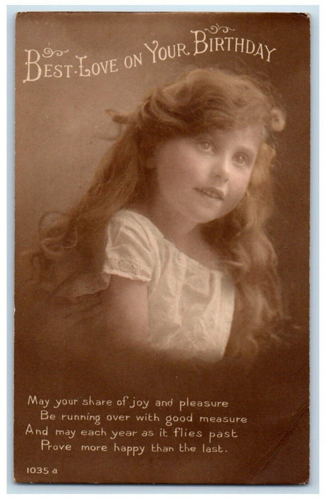 c1910's Birthday Message Little Girl Curly Hair RPPC Photo Antique Postcard