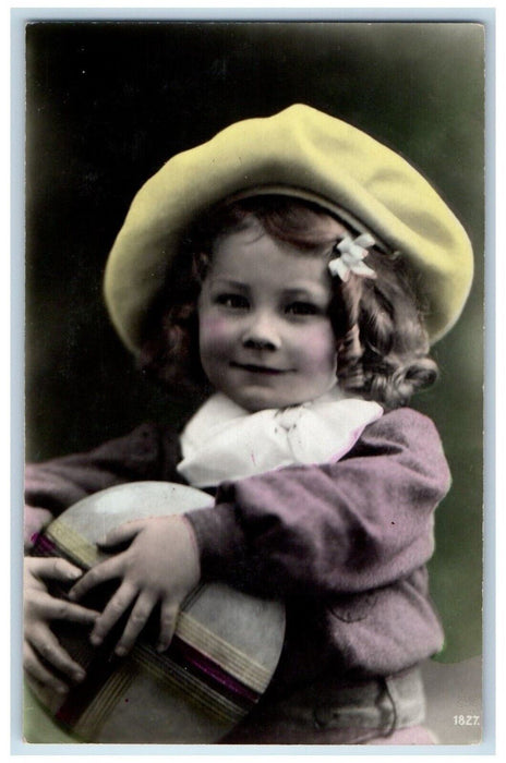 c1095 Easter Pretty Littel Girl Curly Hair Bonnet RPPC Photo Antique Postcard