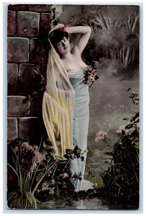 c1910's Pretty Woman Sexy Dress Scarf Studio Portrait RPPC Photo Postcard