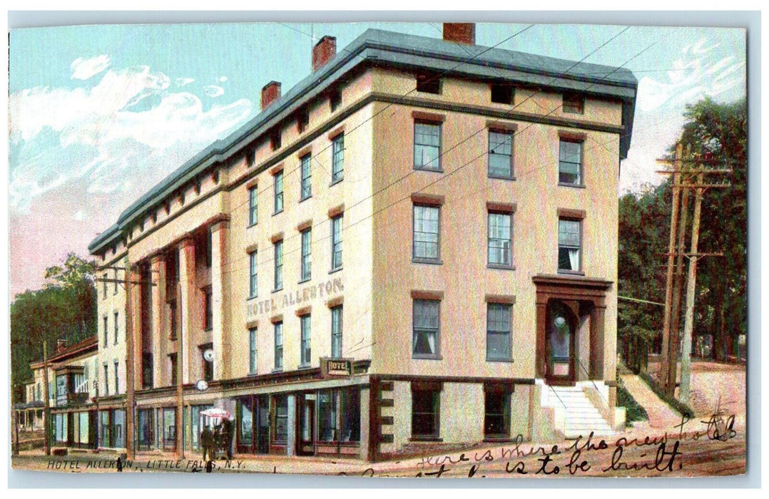 c1905 Hotel Allerton Entrance View Little Falls New York NY Postcard