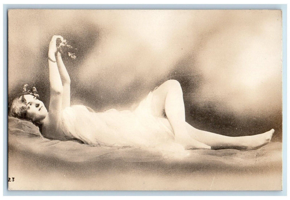 c1910's Pretty Woman In Bed RPPC Photo Unposted Antique Postcard