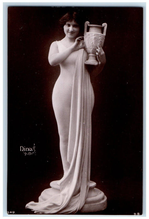 c1910's Pretty Woman Dina Studio Portrait RPPC Photo Unposted Antique Postcard