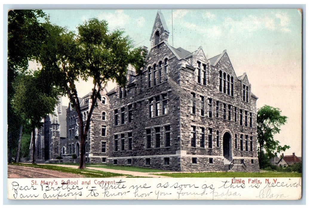 1906 St. Mary's School and Convent Little Falls New York NY Antique Postcard