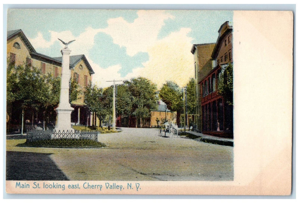 c1910 Main Street Monument Cherry Valley New York NY Antique Postcard