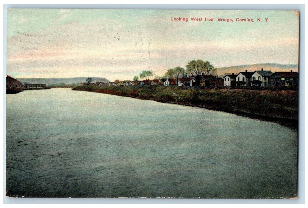 1912 Looking West from Bridge Corning New York NY Antique Posted Postcard