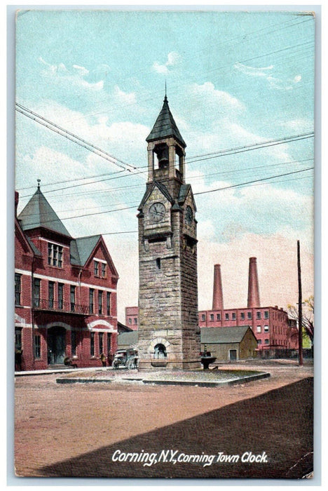c1910 Corning Town Clock Corning New York NY Antique Unposted Postcard