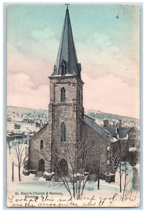 1910 St. Mary's Church & Rectory Corning New York NY Hornby NY Postcard