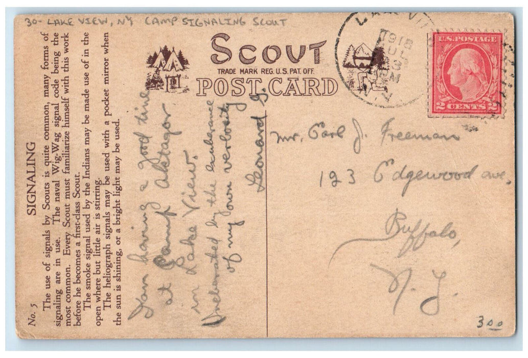 1918 Camp Signaling Scout Lake View New York NY Antique Posted Postcard
