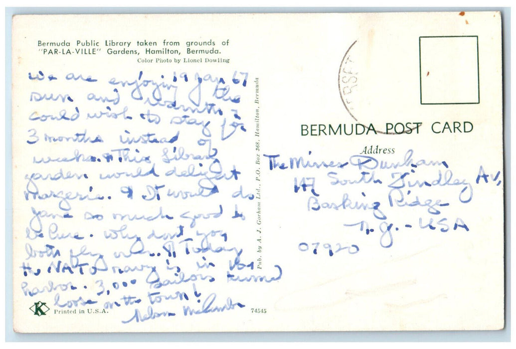 1967 Bermuda Public Library Par La Ville Hamilton Bermuda Vintage Postcard