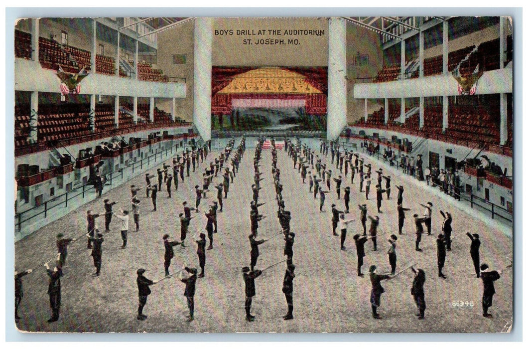 1912 Boys Drill at the Auditorium St. Joseph Missouri MO Antique Postcard