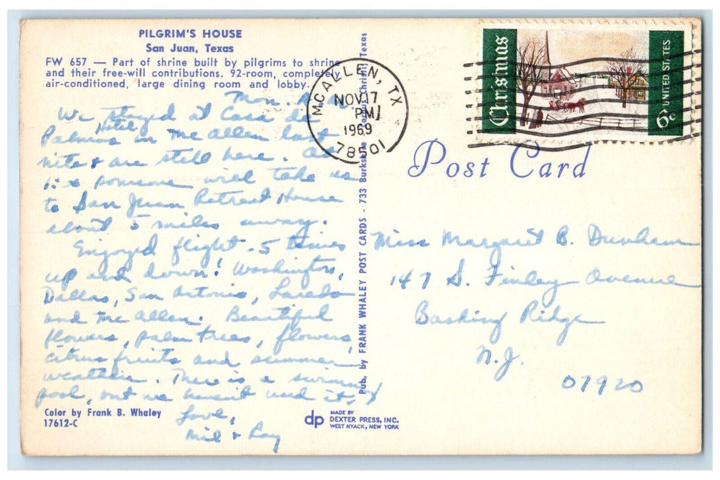 1969 Pilgrim's House Virgin of San Juan Catholic Church Texas TX Postcard