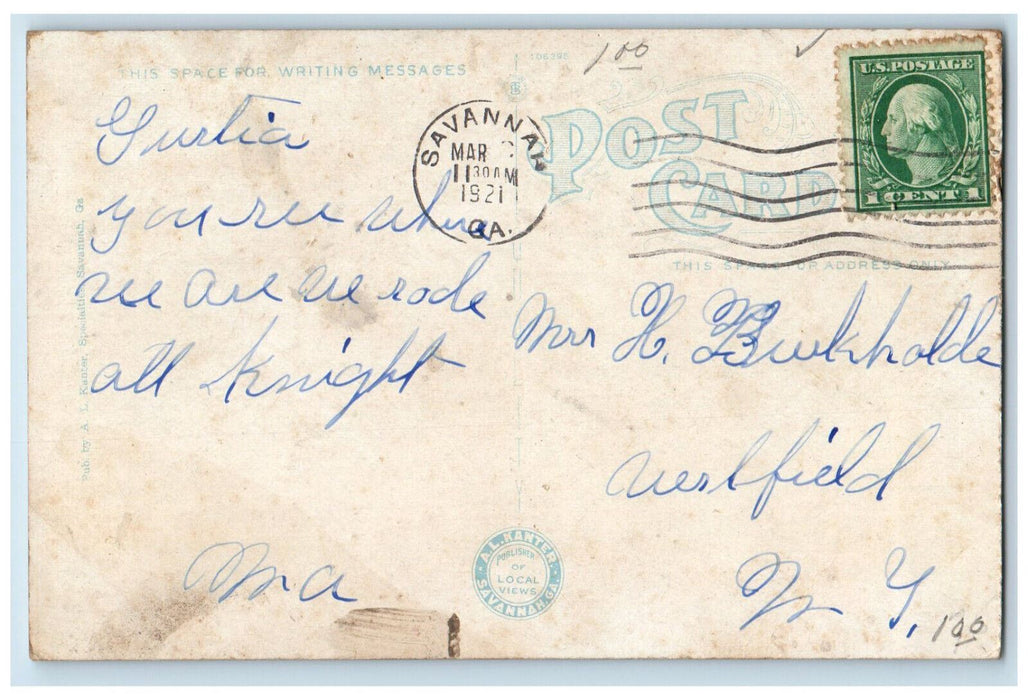 1921 Forsyth Park The Fountain Savannah Georgia GA Antique Posted Postcard