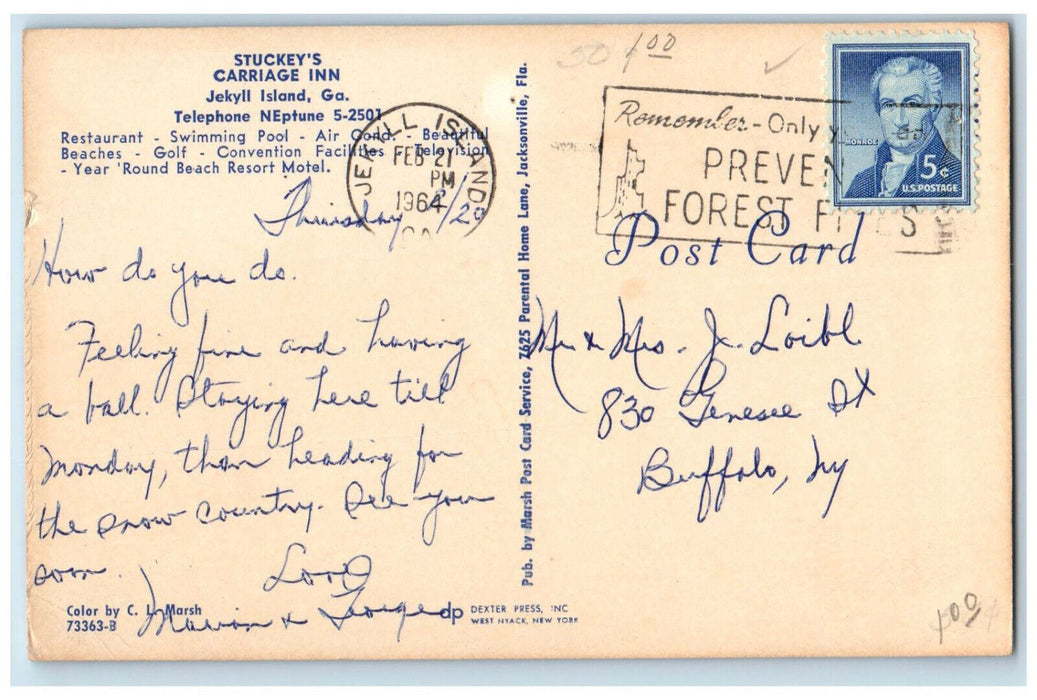 1964 Stuckey's Carriage Inn Jekyll Island Georgia GA Multiview Postcard