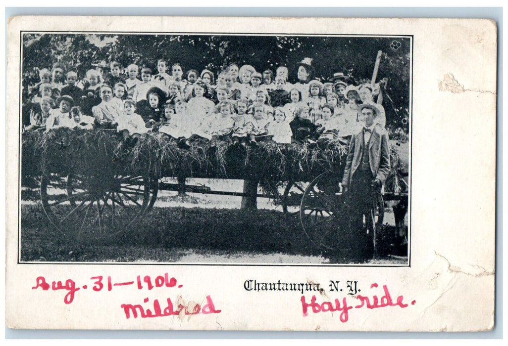1906 Kids Photograph Chautauqua Hay Ride New York NY Antique Postcard