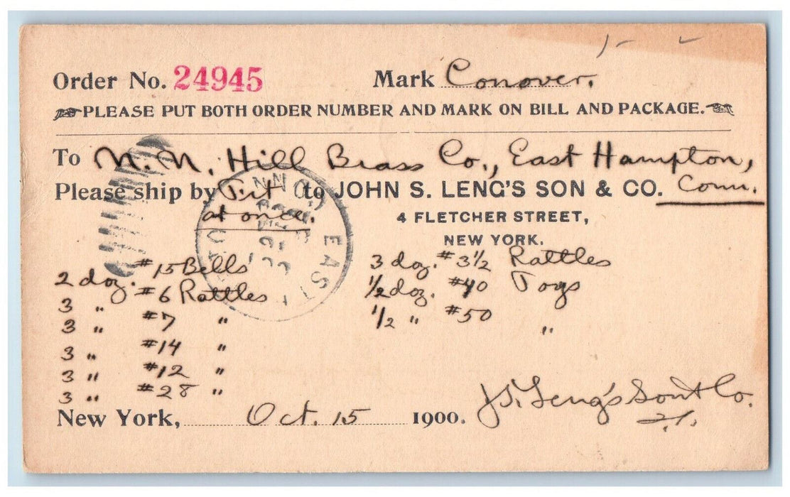 1900 Hill Brass Co. East Hampton Connecticut CT Antique Posted Postcard