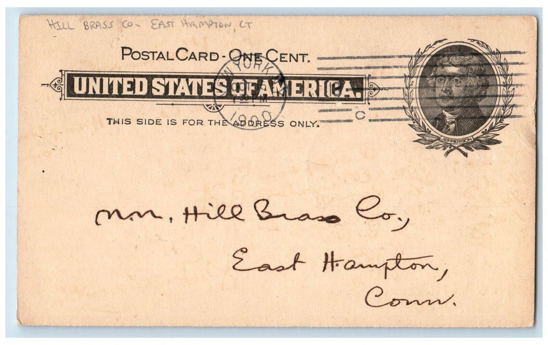 1900 Hill Brass Co. East Hampton Connecticut CT Antique Posted Postcard