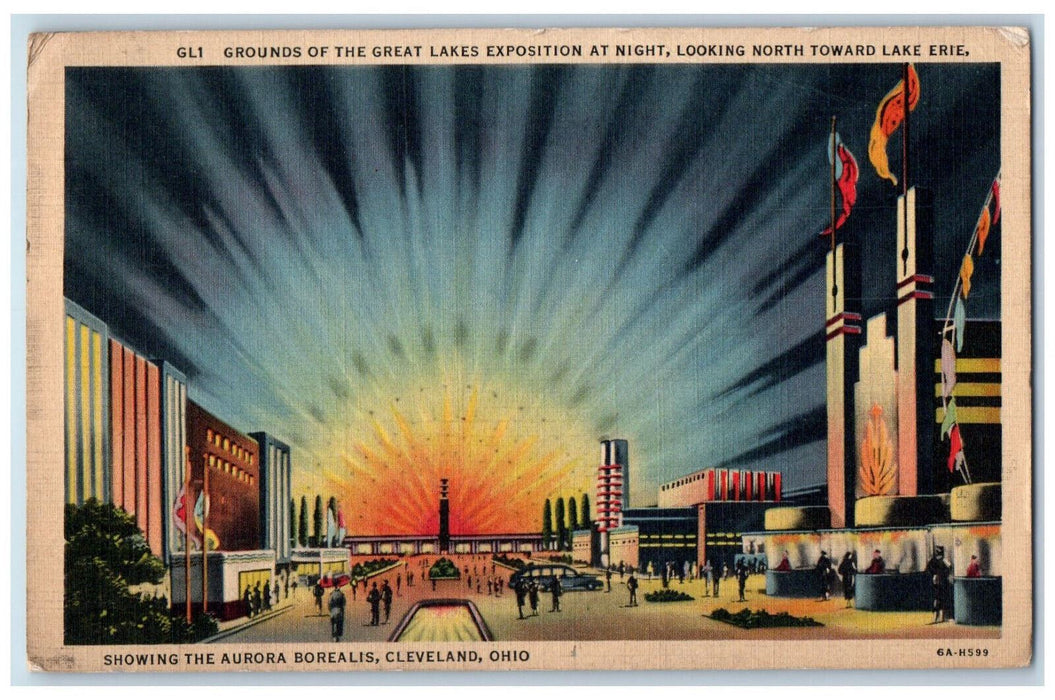 1936 Night View Showing The Aurora Borealis Cleveland Ohio OH Postcard