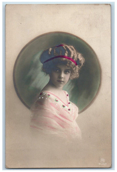 1911 Pretty Girl Curly Hair Studio Grafton Wisconsin WI RPPC Photo Postcard