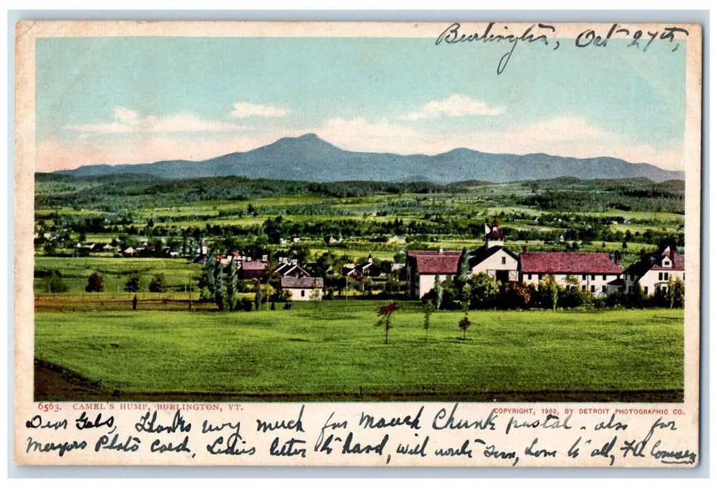 1905 Camel's Hump Burlington Vermont VT, House Trees Mountain Scene Postcard