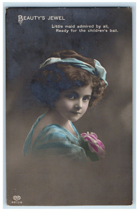 1919 Pretty Little Girl Beauty's Jewel Studio Portrait RPPC Photo Postcard