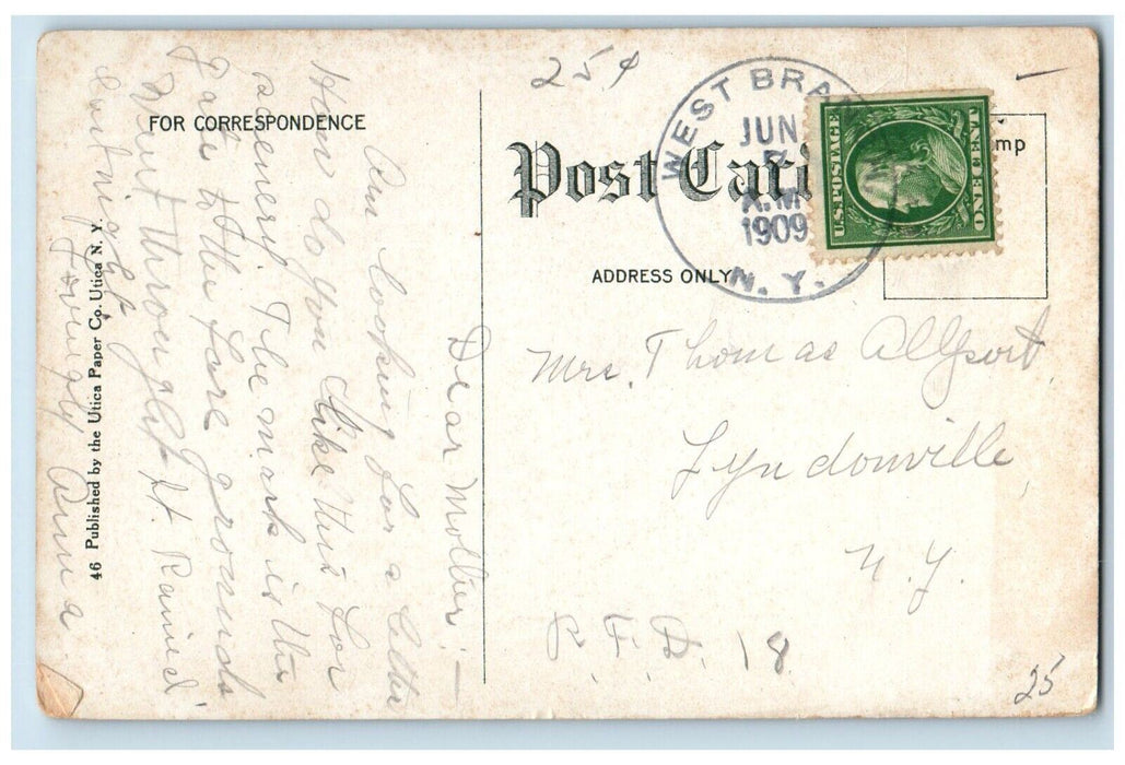 c1909 Scenic View Mohawk River Riverside Park Rome West Branch New York Postcard