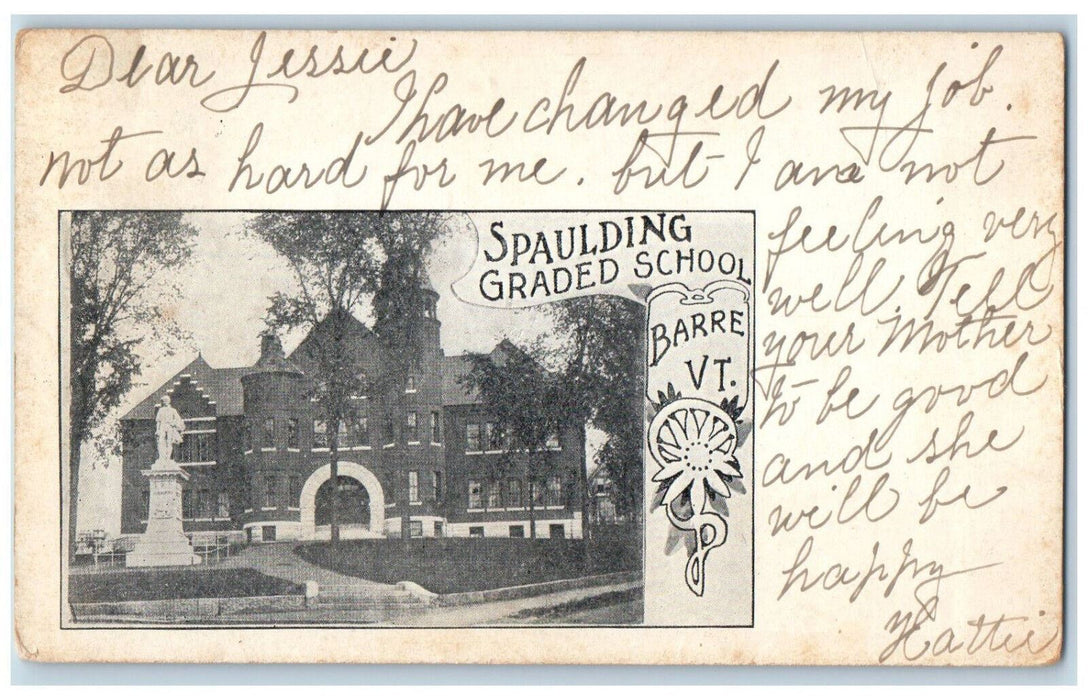 1905 View Of Spaulding Graded School Building Barre Vermont VT Antique Postcard