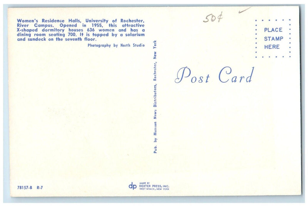 1960 Women Residence Hall University Rochester River Campus New York NY Postcard