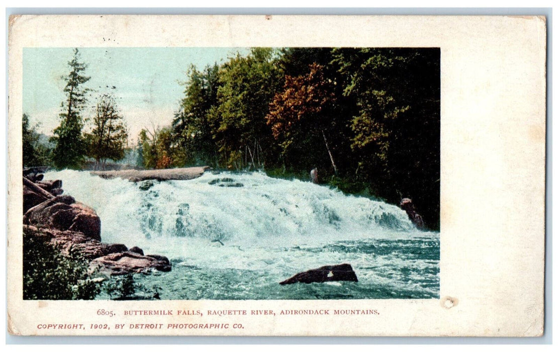 1904 Buttermilk Falls Raquette River Adirondack Mountains New York NY Postcard