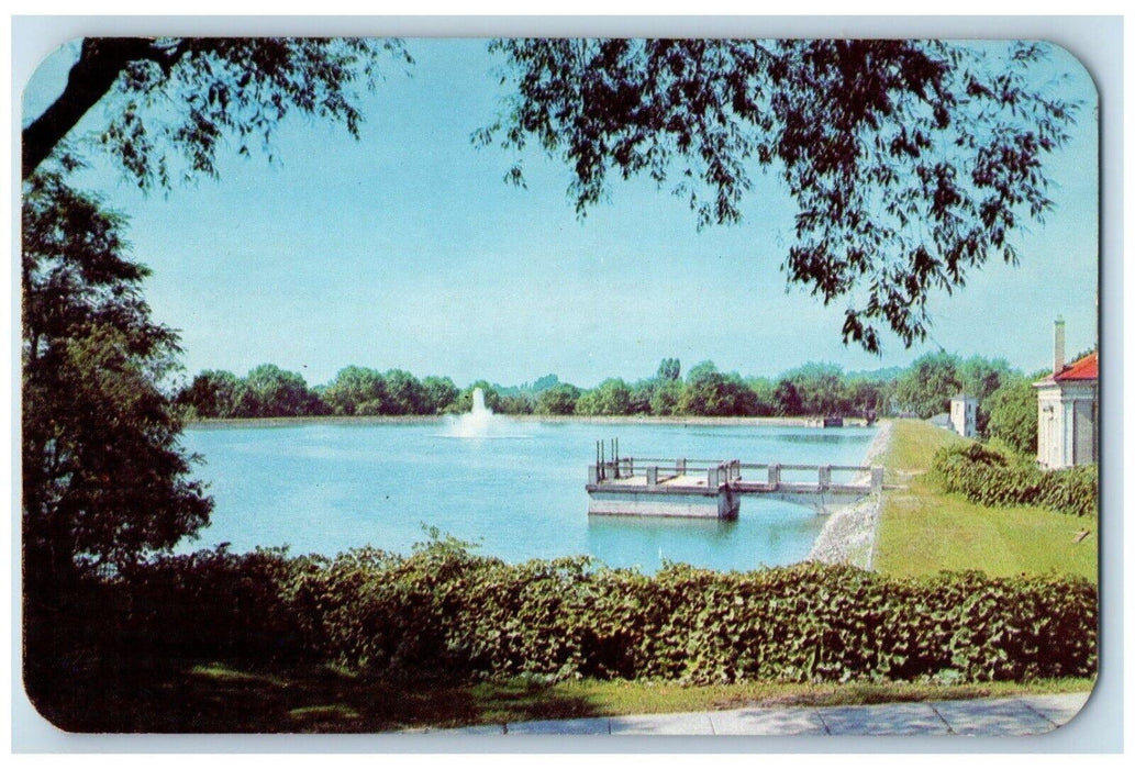 c1960 Highland Reservoir Dock Fountain Garden Lake Rochester New York Postcard