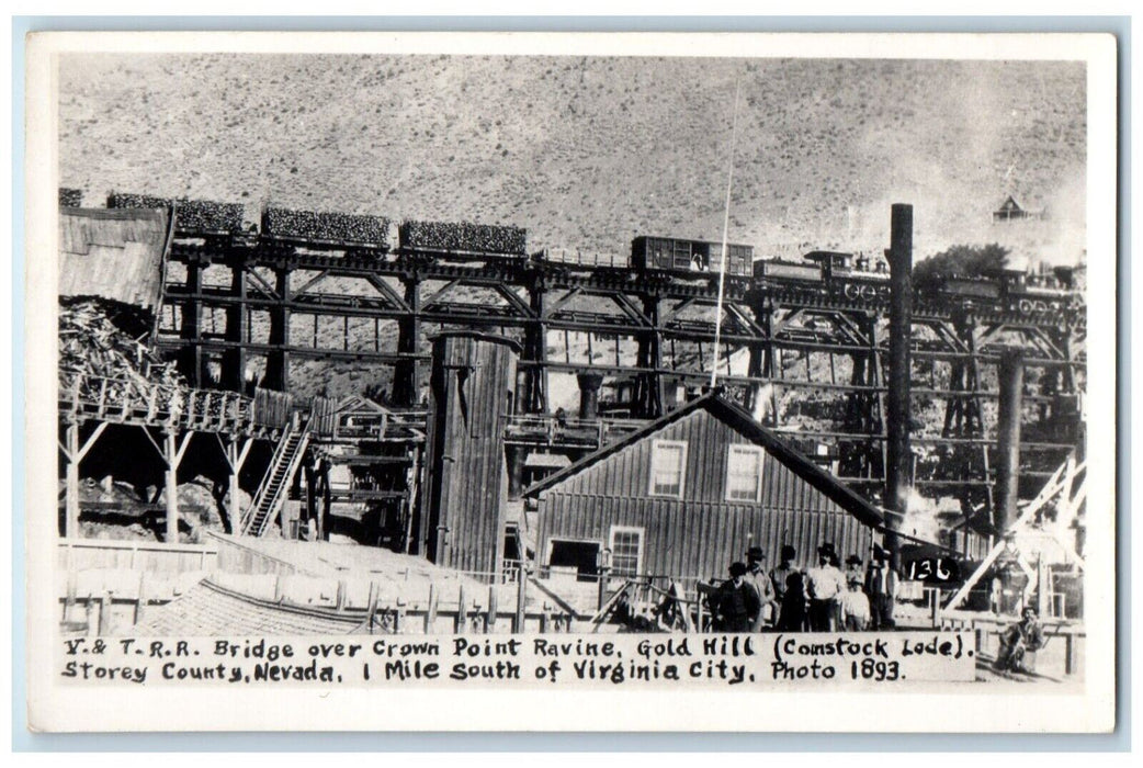 1893 V&T Railroad Bridge Mine Storey County Virginia City NV RPPC Photo Postcard