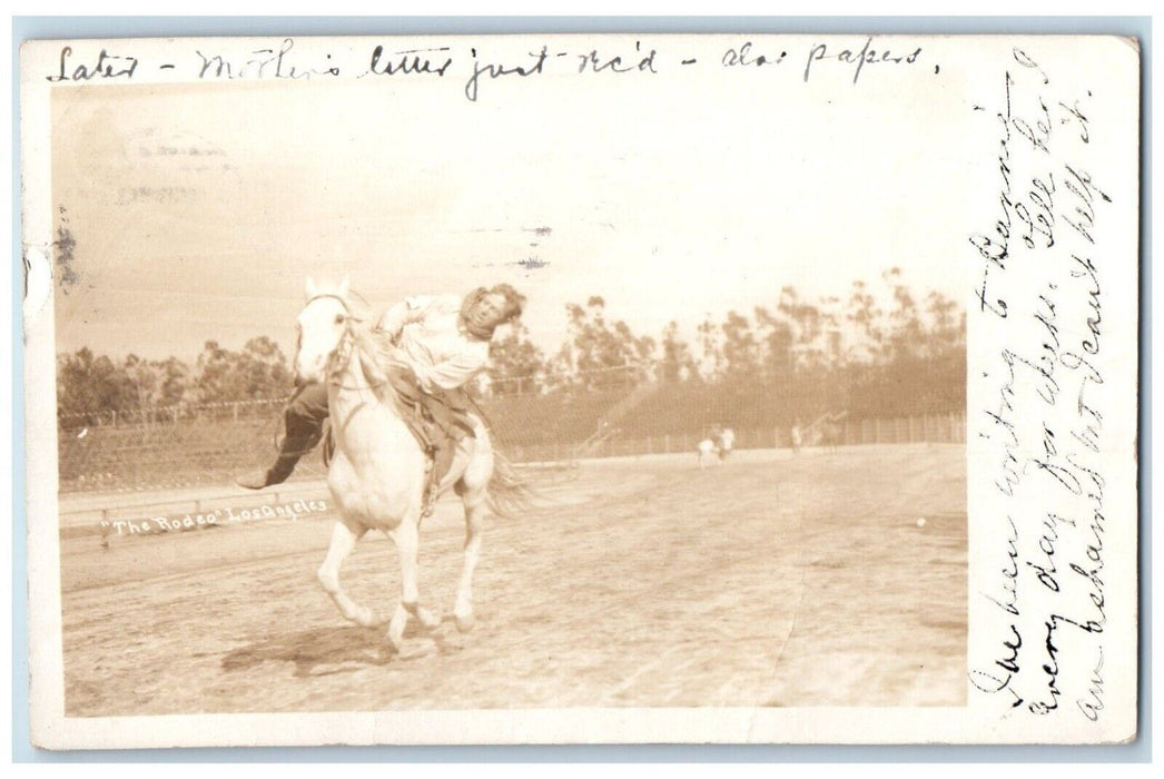 1912 Rodeo Horse Rider Los Angeles California CA RPPC Photo Posted Postcard