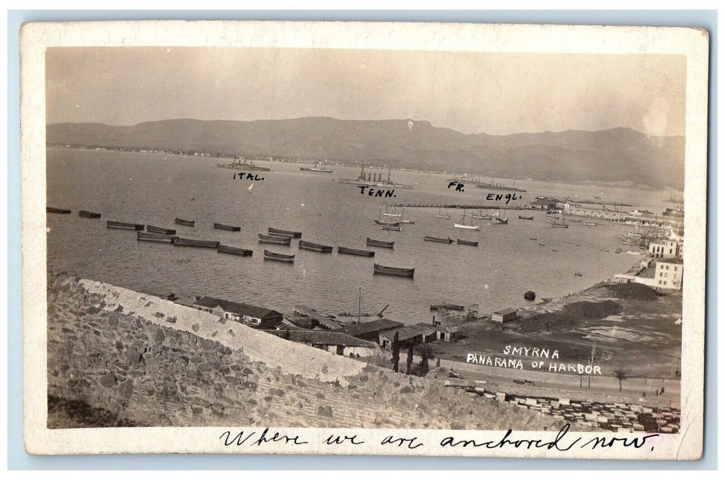 c1910's Navy Steamship US France Italy Smyrna Harbor Greece RPPC Photo Postcard