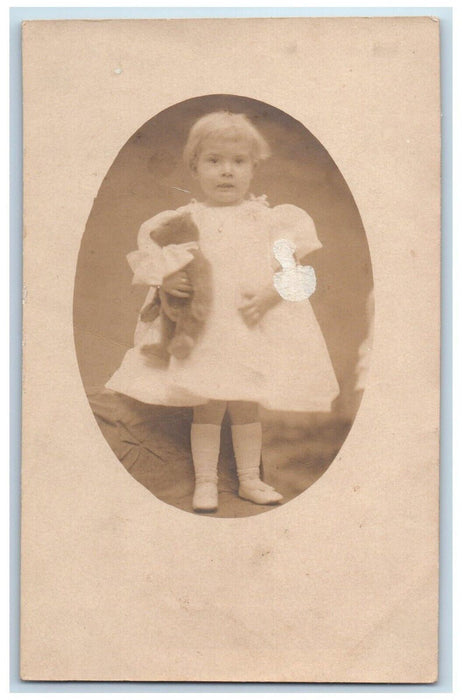 c1907 Weintrob Studio Child Girl Teddy Bear Virginia Beach RPPC Photo Postcard