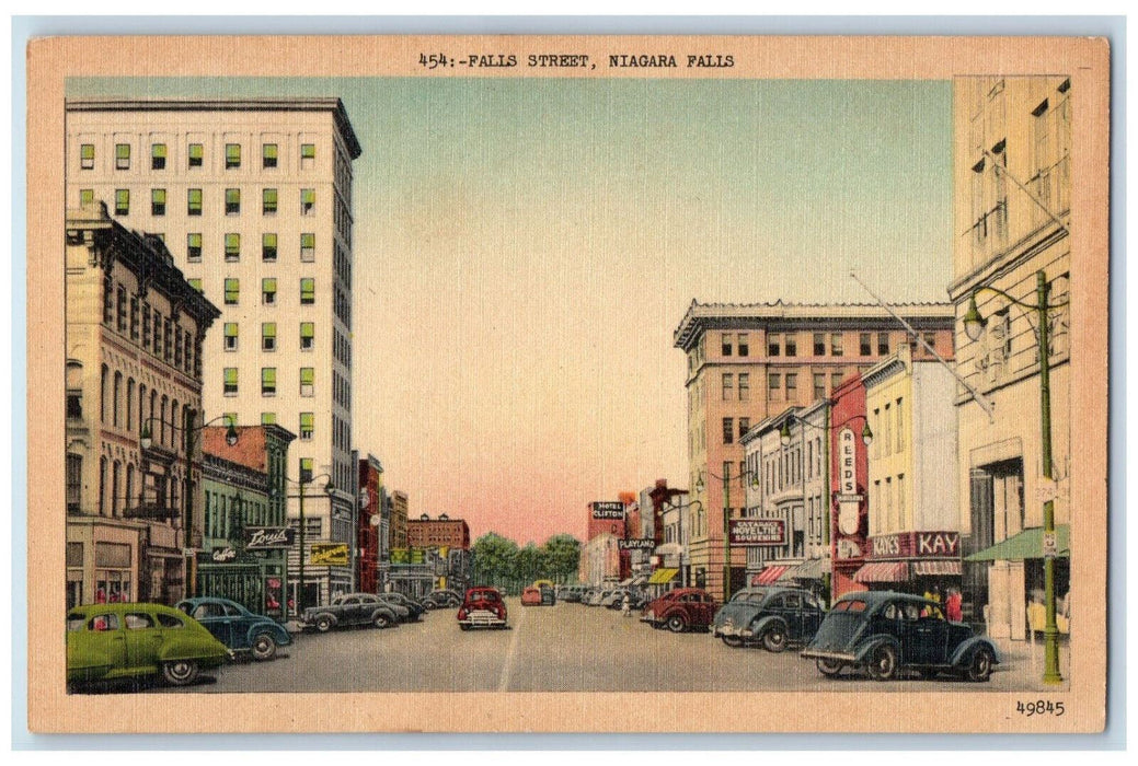 Falls Street Car-lined Stores Building Scene Niagara Falls New York NY Postcard