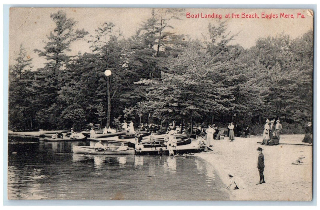 1911 Boat Landing At The Beach Eagles Mere Pennsylvania PA Vintage Postcard