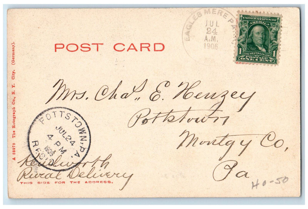 1906 Boat Sailing On The Lake Eagles Mere Pennsylvania PA Vintage Postcard
