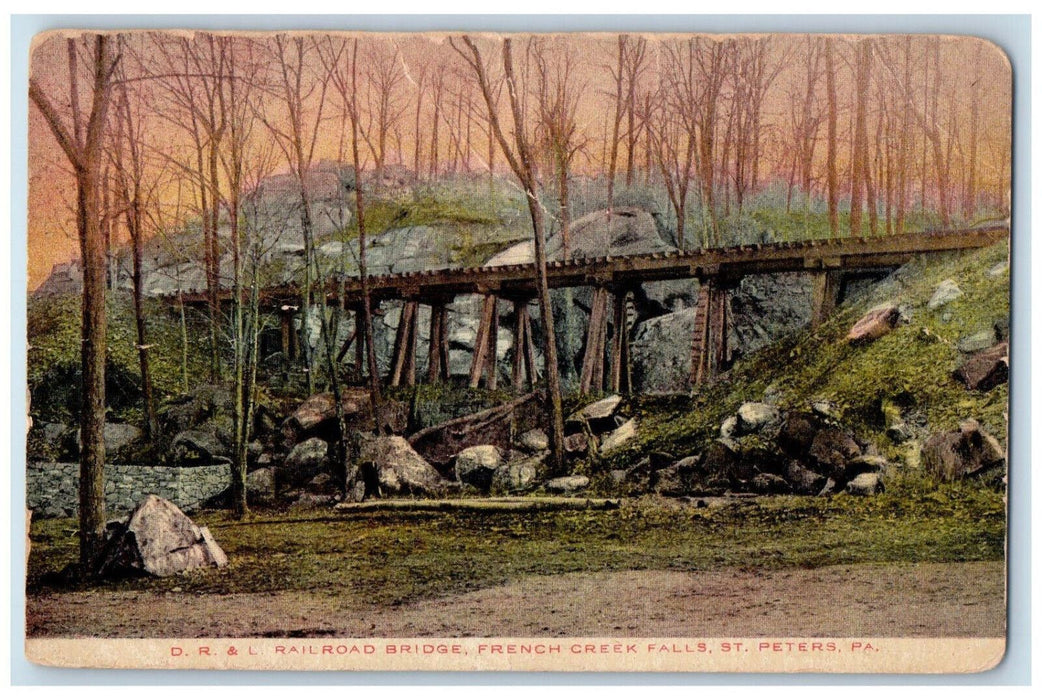 D.R. & L Railroad Bridge French Creek Falls St. Peters Pennsylvania PA Postcard