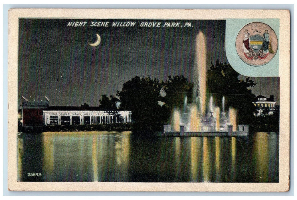 1917 Moon Night Scene Willow Grove Park Pennsylvania PA Antique Postcard