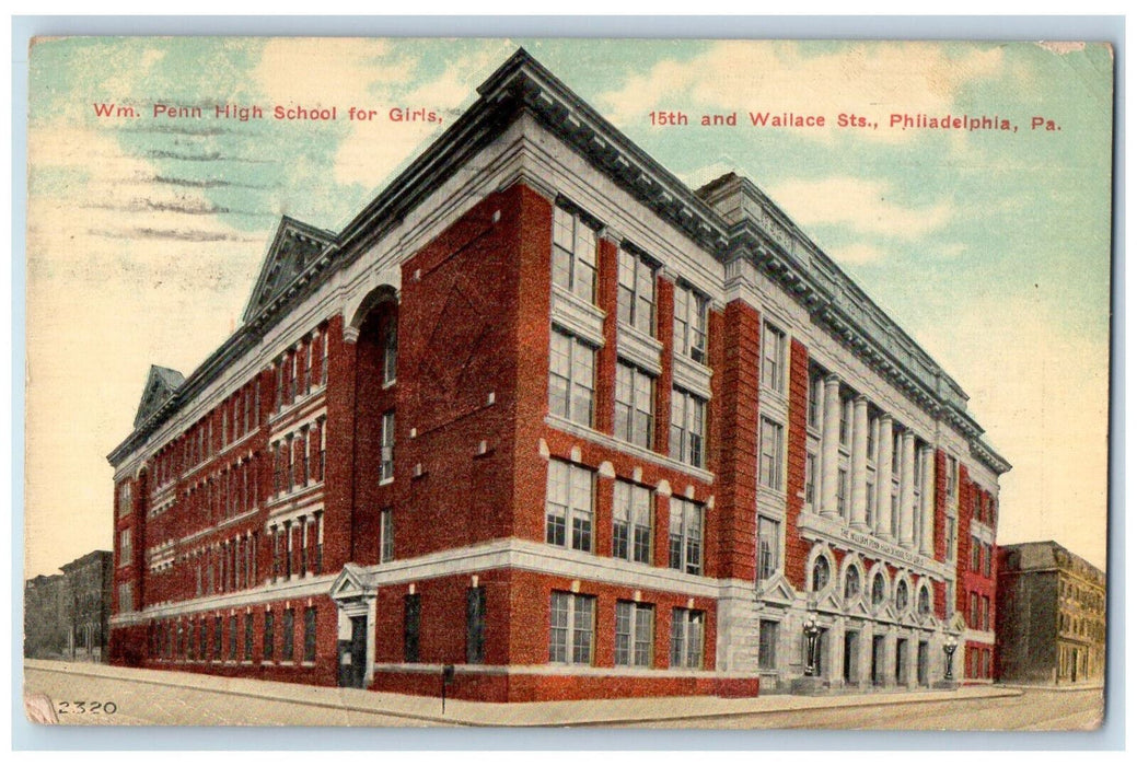 1917 WM. Penn High School Building For Girls Philadelphia PA Antique Postcard