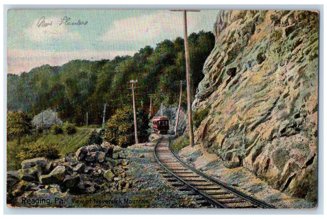 1908 View Of Neversink Mountain Reading Pennsylvania PA, Train Railroad Postcard