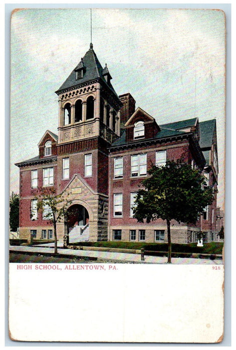 High School Building Exterior Scene Allentown Pennsylvania PA Antique Postcard